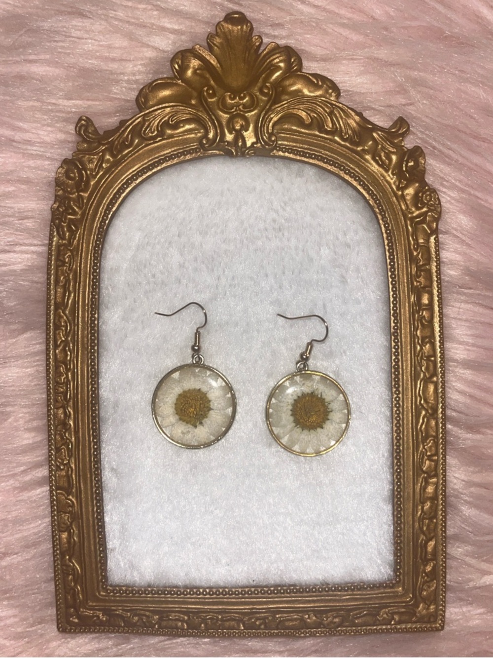 Handmade Daisy Resin Drop Earrings in Gold